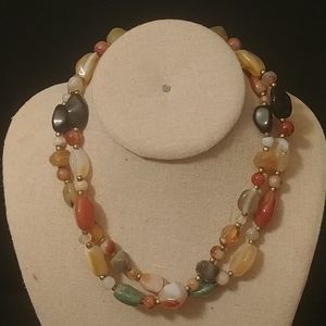 Vtg Semi-precious Stones Beaded Necklace Barrel Screw Closure